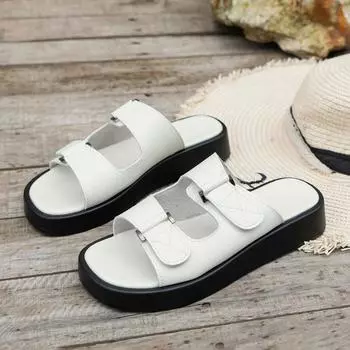 2025 летние новые однотонные женские тапочки с круглым носком большого размера, модные, однотонные, с толстой подошвой 36 чёрный