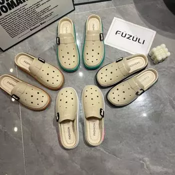 2025 летние новые персонализированные туфли с дырочками, пряжка, ремень, платформа, модная женская сумка, тапочки, верхняя одежда, праздничная пляжная обувь 36