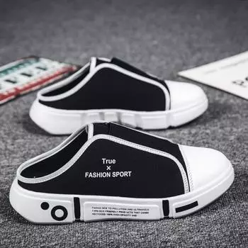 2025 летние новые полутапочки мужские трендовые повседневные туфли для серфинга дышащая тканевая обувь с низким верхом ленивые модные туфли с одной педалью 35 белый