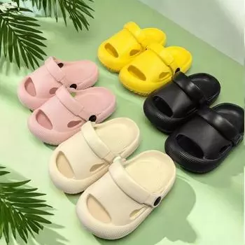 2025 летние новые сандалии для мальчиков и девочек для дома и ванной комнаты, повседневная пляжная одежда, легкие тапочки для двоих 16 чёрный