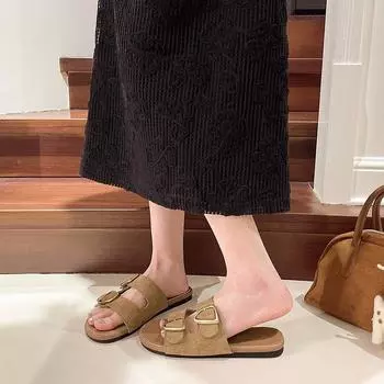 2025 летние новые тапочки Boken на плоской подошве женская верхняя одежда с пряжкой на поясе с плоской подошвой односложные мягкие повседневные сандалии 35 розовый