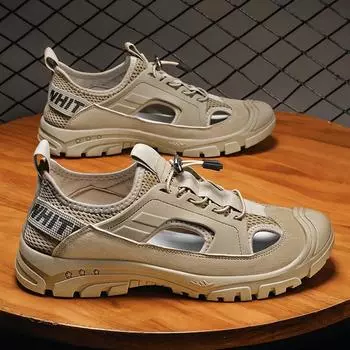 2025 летние новые тапочки мужские тапочки с выдолбленной сумкой на голове мужские дышащие повседневные модные сандалии для отдыха на открытом воздухе мужские 39 чёрный