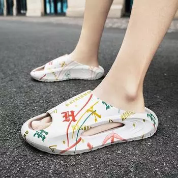 2025 летние новые тапочки на толстой подошве мужские и женские односложные супер мягкие супер Q эластичные сандалии для ходьбы по дерьму в помещении и на улице нескользящие 36 чёрный