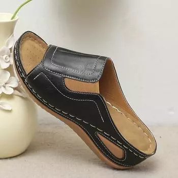 2025 летние новые тапочки с рыбьим ртом и толстой подошвой, классные женские тапочки на танкетке, женские туфли большого размера 36 чёрный