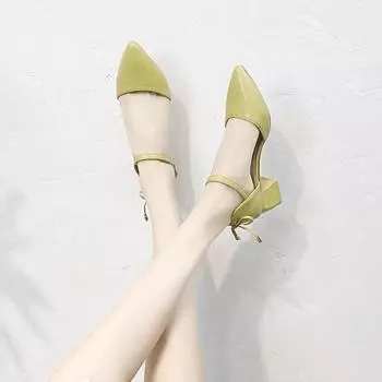 2025 летние новые туфли с острым носком на все сезоны, средний толстый каблук, босоножки с завязками на голове, женские туфли на высоком каблуке с юбкой, темпераментные одинарные туфли 34