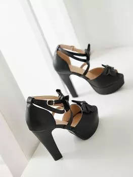2025 летние новые женские босоножки на высоком каблуке с темпераментом, женские европейские и американские универсальные водонепроницаемые туфли на высоком каблуке, удобные, с бантом, рыбий рот 34 чёрный