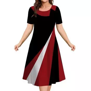 2025 Летние платья для женщин Лоскутный принт Короткий рукав Женская одежда Свободная юбка А-силуэта Элегантные и красивые женские платья S