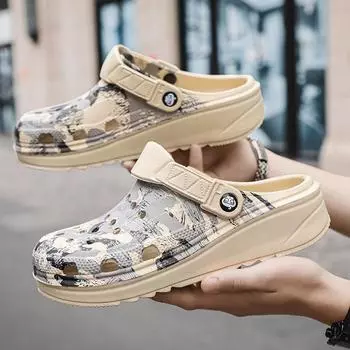2025 летние пляжные сандалии для отдыха на открытом воздухе, мужские тапочки, камуфляжные туфли на платформе, акваобувь, мягкие домашние тапочки из ЭВА, шлепанцы 40 хаки