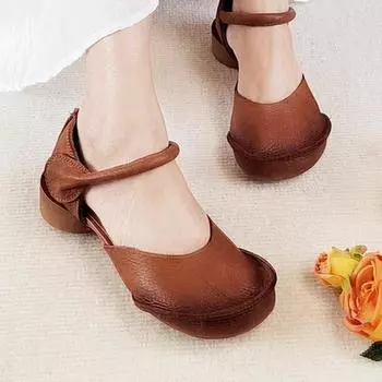 2025 летние ретро-босоножки ручной работы с толстым каблуком, римские полые туфли, универсальная повседневная женская обувь 35 чёрный