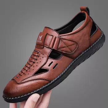 2025 летние сандалии мягкая подошва мягкая поверхность повседневная дышащая мужская обувь полые мужские новые туфли с липучками 20259 38 чёрный