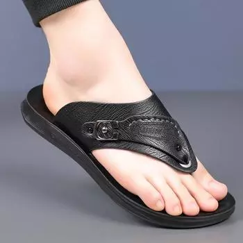 2025 летние шлепанцы мужские нескользящие для отдыха на открытом воздухе пляжные классные тапочки мягкая подошва кожаные классные тапочки 8571 38 коричневый