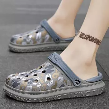 2025 летние тапочки из двух предметов одежды, мужская нескользящая модная верхняя одежда, классные тапочки, пляжная обувь, пара, корейская версия, мужская обувь с отверстиями 36