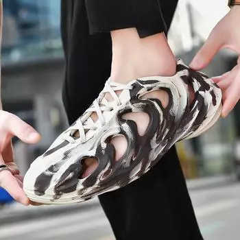 2025 летние туфли большого размера из кокосового ореха, модные камуфляжные сандалии с полыми вставками, повседневная дышащая пляжная обувь, сандалии с сумкой на голове 39 бежевый