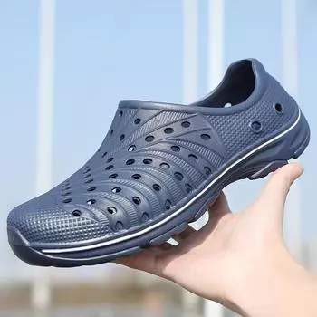 2025 летние туфли большого размера с отверстиями, мужская обувь, повседневная модная платформа, нескользящие пляжные сандалии, легкая обувь для вождения 40 бежевый