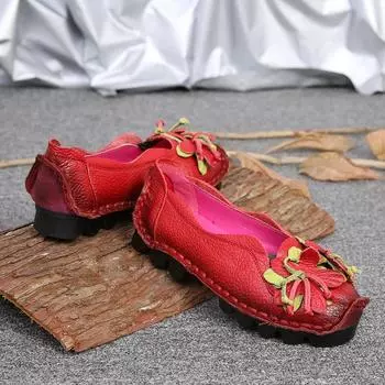 2025 Летние туфли на плоской подошве из натуральной кожи, женские мягкие туфли на плоской подошве, черные, красные, с цветочным принтом, мокасины для мам, женская дизайнерская обувь 35 жёлтый