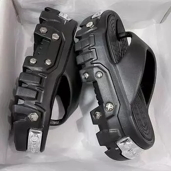 2025 летние туфли в Париже с дырками, сумка-голова, толстая подошва, усиленная пара, панк, толстая подошва, металлическое ощущение, наружная одежда, полуперетаскивание, женщины 36/37 чёрный