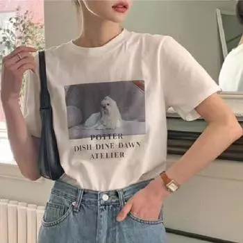 2025 Летние женские белые футболки с забавными мультяшными рисунками, винтажные повседневные свободные футболки с графикой, большие размеры, топы Y2k, модные женские футболки, уличная одежда Harajuku S белый