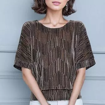 2025 Летние женские блузки Новые блестящие рубашки с круглым вырезом Модные топы Блестящая блузка с пайетками Туника Элегантная женская одежда Blusas M золотой