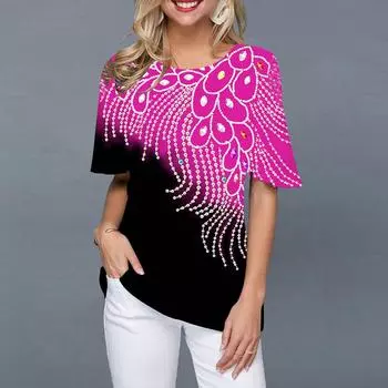2025 Летние женские футболки Модные топы с коротким рукавом с 3D-принтом Женская винтажная одежда Футболки больших размеров с круглым вырезом Футболки Harajuku S
