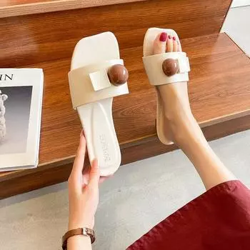 2025 летние женские классные тапочки, одежда в иностранном стиле, новая мода знаменитостей в Интернете, плоская односложная свежая обувь на мягкой подошве 35 жёлтый