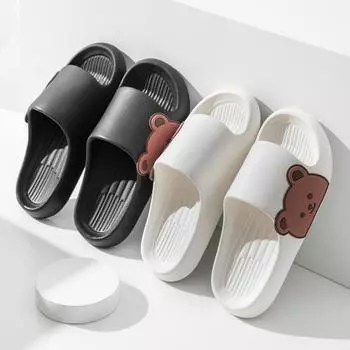 2025 Летние женские тапочки с мягкой подошвой для дома, ванной комнаты, тапочки из ЭВА, сандалии, пляжные тапочки с принтом медведя в горошек, шлепанцы для пар на открытом воздухе 36-37 оранжевый