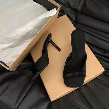 2025 летний новый нишевый дизайн бант тонкий каблук босоножки на высоком каблуке женская одежда открытый носок квадратный носок тапочки женские 35