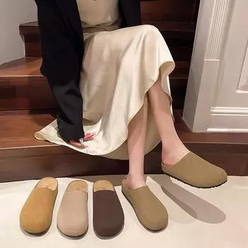 2025 летний сезон новые ретро-тапочки с плоским дном и сумкой-головой Boken женские универсальные ленивые сандалии с плоским дном и полутора педалями 35 коричневый