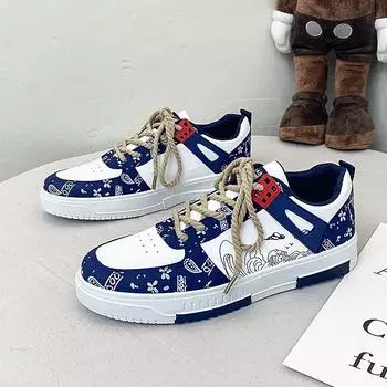 2025 Летний тренд Удобные парусиновые студенческие милые кроссовки Расписанные вручную мужские повседневные кожаные туфли 42 синий