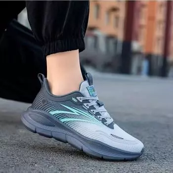 2025 летняя дышащая сетчатая обувь, новые модные мужские туфли на платформе, универсальная спортивная и любительская обувь, нескользящая и износостойкая беговая обувь 39 чёрный