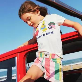 2025 летняя футболка из 100% хлопка с милым мультяшным принтом, футболка с коротким рукавом для девочек, повседневная свободная универсальная белая футболка, футболки для детей, детская одежда 2Y