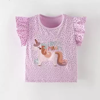 2025 летняя футболка из чистого хлопка с милой вышивкой из мультфильмов, футболка без рукавов с круглым вырезом для девочек, топы с изображением листьев лотоса, футболки для детей, детская одежда 3Y