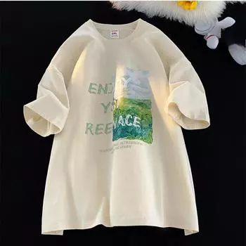 2025 Летняя футболка с буквенным принтом для женщин, одежда высокого качества 220G, чистый хлопок, футболки, Harajuku, свободные футболки, топы Y2k, унисекс, хип-хоп, уличная одежда S белый