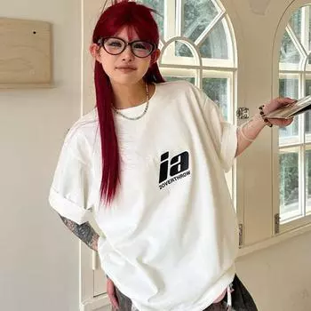 2025 Летняя футболка с буквенным принтом для женщин, одежда высокого качества 220G 100% хлопок, футболка Harajuku, свободная футболка, белая, Y2k, топы, унисекс, уличная одежда S белый