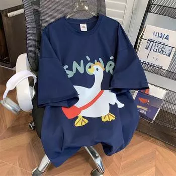 2025 Летняя футболка с забавным мультяшным принтом для женщин, одежда высокого качества, 220 г чистого хлопка, футболка Harajuku, свободная футболка, белая, Y2k, топы, уличная одежда S белый