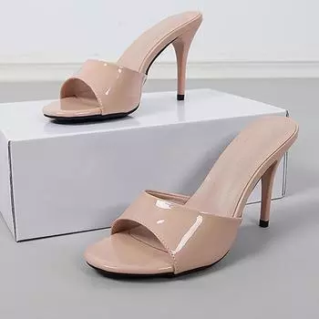 2025 Летняя мода Босоножки на высоком каблуке Женские праздничные туфли Офисные женские туфли с открытым носком Брендовые женские туфли на тонком каблуке 9 см Черные Красные Бежевые Большие размеры 42 35 чёрный