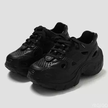 2025 Летняя Модная Толстая Подошва Противоскользящие Полые Дышащие Женские Спортивные Туфли Пляжная Верхняя Одежда Ремешок Удобные Сандалии 39 чёрный