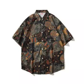 2025 Летняя мужская гавайская рубашка с 3D-растением, мужская гавайская рубашка с цветочным принтом, большие размеры, пляжная рубашка с цветочным принтом M коричневый