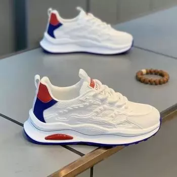 2025 Летняя мужская обувь, дышащие сетчатые кроссовки, мужская корейская версия, универсальные маленькие белые туфли, теннисные туфли для бега, повседневные модные туфли для папы 39