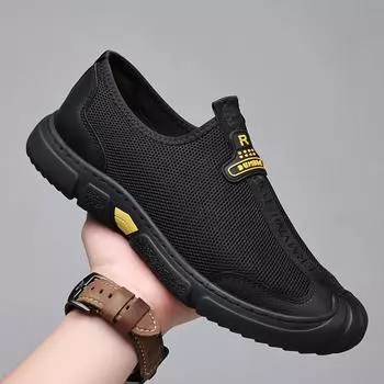 2025 летняя мужская сетчатая дышащая повседневная обувь мужская прогулочная обувь сшитая вручную мягкая подошва прогулочная обувь мужская 5023 38 чёрный