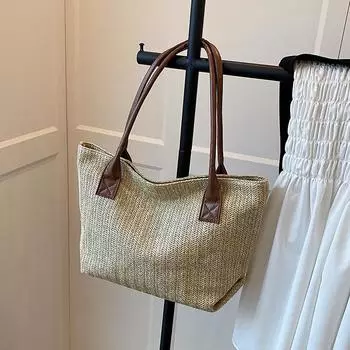 2025 летняя новая иностранная стильная соломенная плетеная сумка трендовая темпераментная плетеная сумка большая вместительная сумка через плечо подмышку чёрный