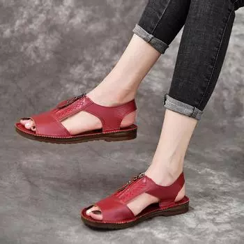 2025 летняя новая мягкая кожа удобная мягкая подошва мягкая поверхность плоская подошва женские сандалии с дырочками повседневные сандалии с небольшим горлом для мам среднего возраста 35 чёрный