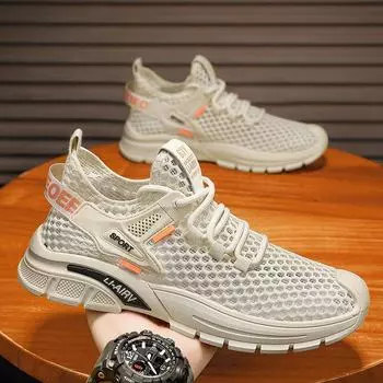 2025 летняя новая мужская обувь для папы на платформе, студенческая дышащая сетчатая повседневная спортивная обувь, мужская обувь с сумкой для головы 39