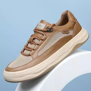 2025 летняя новая мужская обувь из кожи и сетки, мужская дышащая спортивная обувь на платформе, повседневная мужская белая обувь 38 белый