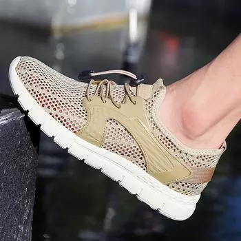 2025 летняя новая мужская обувь однотонная круглая с низким верхом сетчатая дышащая повседневная обувь мужская эластичная поясная полая обувь 38