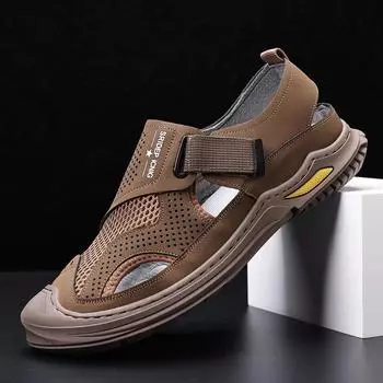 2025 летняя новая мужская повседневная кожаная обувь мужская ручная работа онлайн сетчатые полые дышащие сандалии модная обувь мужская 1888 38 коричневый