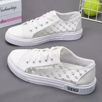 2025 летняя новая сетчатая обувь женская дышащая сетчатая парусиновая обувь женская модная универсальная студенческая обувь мягкая подошва корейская версия кроссовки 35