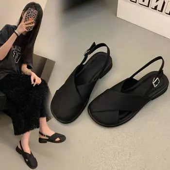 2025 летняя новая верхняя одежда сумка-голова высококачественные сандалии женские корейская версия французские ретро феи повседневные плоские классные тапочки 35 серебряный