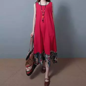 2025 летняя новая женская одежда литературный свободный и тонкий жилет из хлопка и льна длинный сращиваемый платье M чёрный