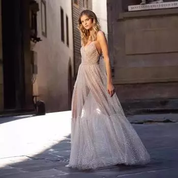 2025 летняя новая женская одежда новое платье с V-образным вырезом без рукавов на подтяжках длинное платье S серебряный