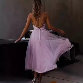 2025 летняя новая женская одежда сексуальное платье без рукавов на подтяжках облегающее платье S светло-фиолетовый